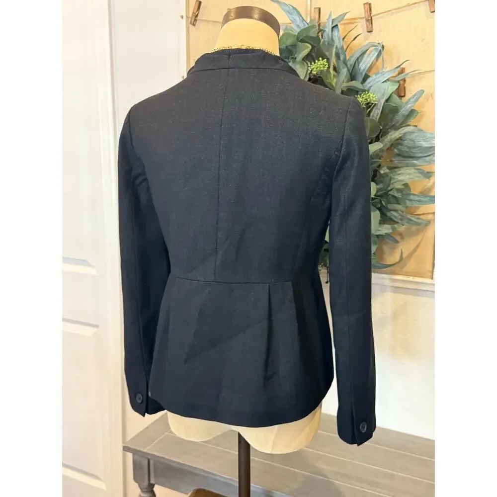 J.CREW Black Wool Silk Scallop Neck Jacket Blazer Top Women's Size 2